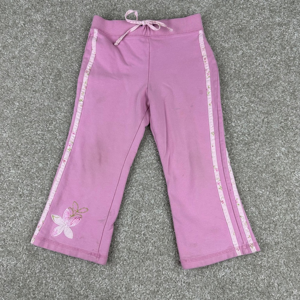 Vintage Y2K Pink Floral Side Stripe Track Pants 3T Butterfly Toddler Girl Lounge